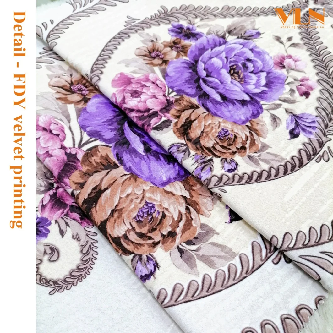 2021 New Polyester FDY Fudan Velvet Flower Print with Emboss Upholstery Textile Fabric Imagens De Sofas